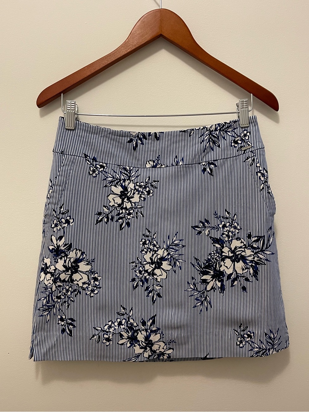 Striped Navy & White Floral Skort